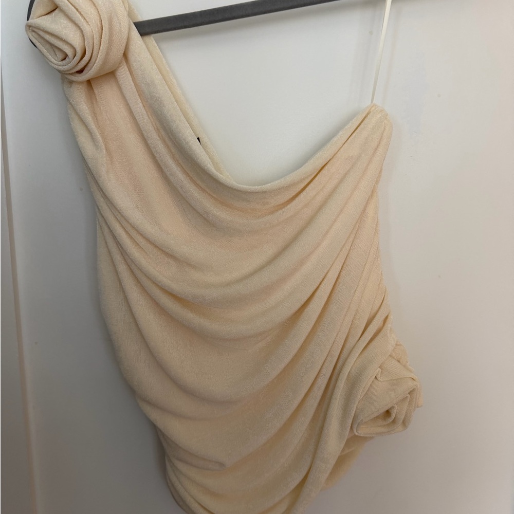 Sunday in Brooklyn Cream Draped One shoulder top